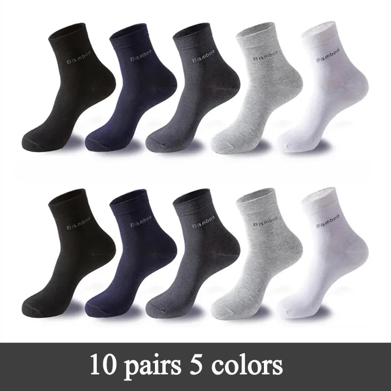 مجموعة اروين التجارية ARWEN&AJH GROUP  2024 European 10 Pairs / Lot Bamboo Fiber Socks Men Casual Business Anti-Bacterial Breatheable Men's Crew Socks High Quality Guarantee Sock