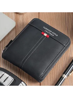 1pc New Men's Vintage Multifunctional Zipper Wallet, Fashionable Color-Blocking Card Holder For Youth And Students