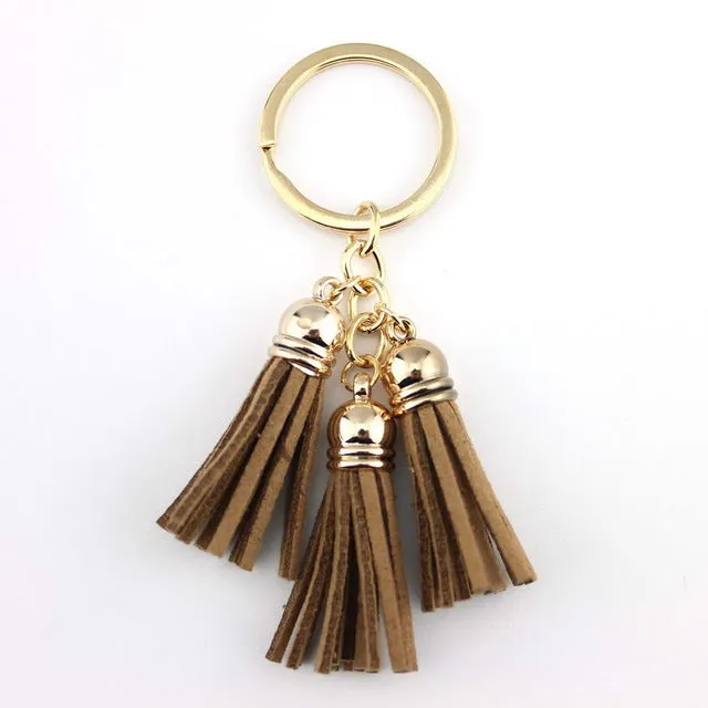 2016 New Fashion Women Casual Triple Leather Tassels Women Keychain Bag Pendant Alloy Car Key Chain Ring Holder Trendy Jewelry