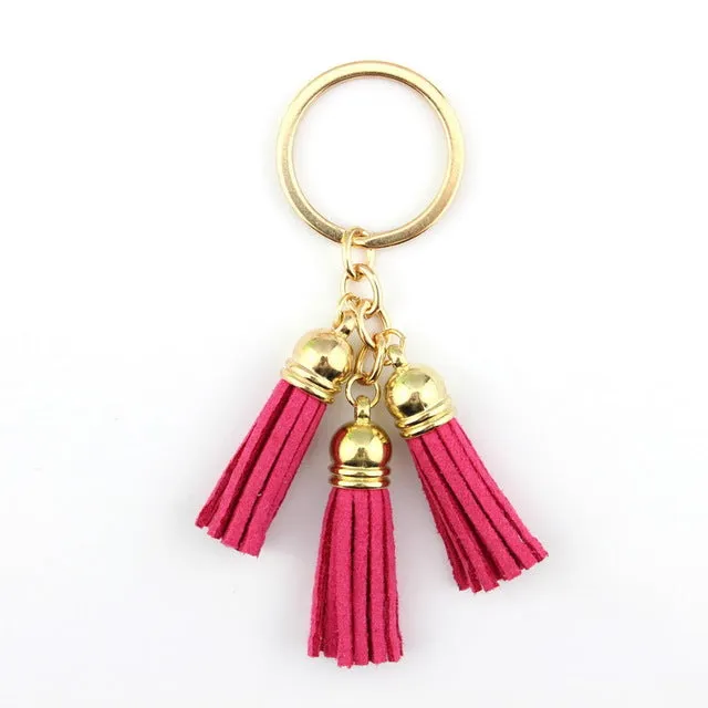 2016 New Fashion Women Casual Triple Leather Tassels Women Keychain Bag Pendant Alloy Car Key Chain Ring Holder Trendy Jewelry