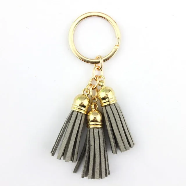 2016 New Fashion Women Casual Triple Leather Tassels Women Keychain Bag Pendant Alloy Car Key Chain Ring Holder Trendy Jewelry