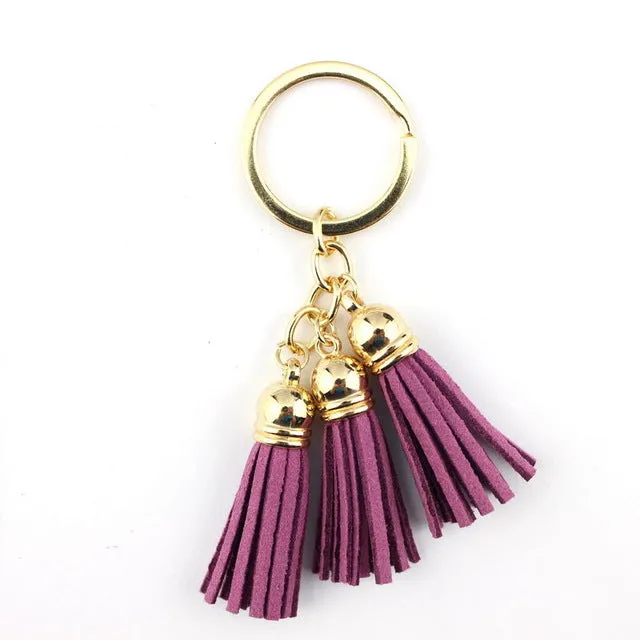 2016 New Fashion Women Casual Triple Leather Tassels Women Keychain Bag Pendant Alloy Car Key Chain Ring Holder Trendy Jewelry