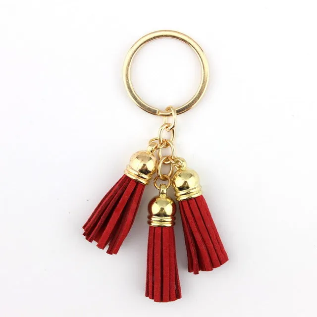 2016 New Fashion Women Casual Triple Leather Tassels Women Keychain Bag Pendant Alloy Car Key Chain Ring Holder Trendy Jewelry