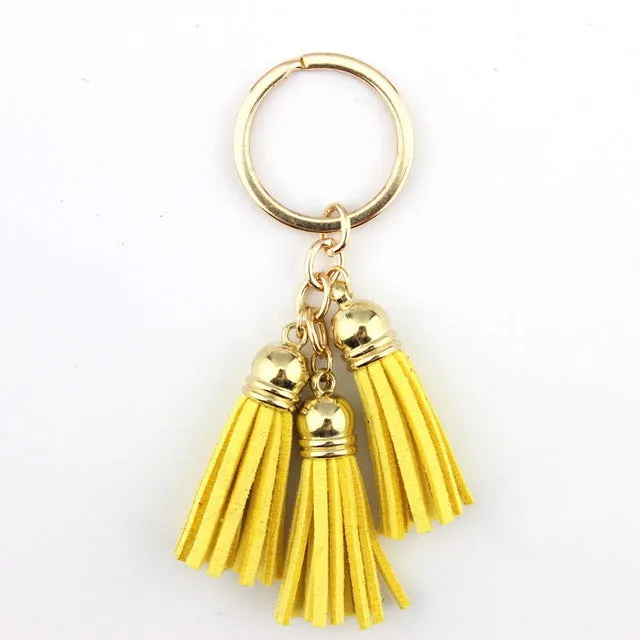 2016 New Fashion Women Casual Triple Leather Tassels Women Keychain Bag Pendant Alloy Car Key Chain Ring Holder Trendy Jewelry