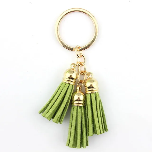 2016 New Fashion Women Casual Triple Leather Tassels Women Keychain Bag Pendant Alloy Car Key Chain Ring Holder Trendy Jewelry