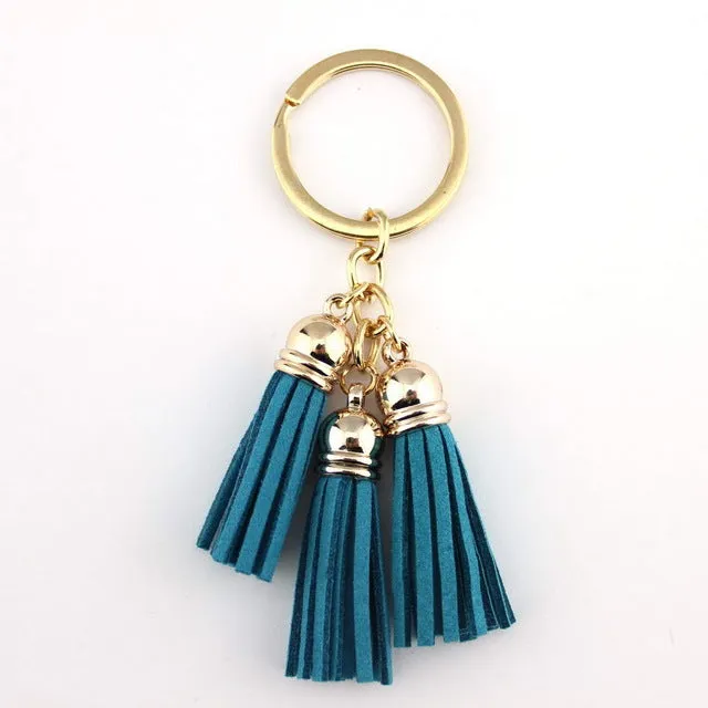 2016 New Fashion Women Casual Triple Leather Tassels Women Keychain Bag Pendant Alloy Car Key Chain Ring Holder Trendy Jewelry