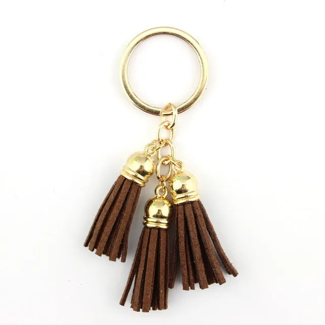 2016 New Fashion Women Casual Triple Leather Tassels Women Keychain Bag Pendant Alloy Car Key Chain Ring Holder Trendy Jewelry