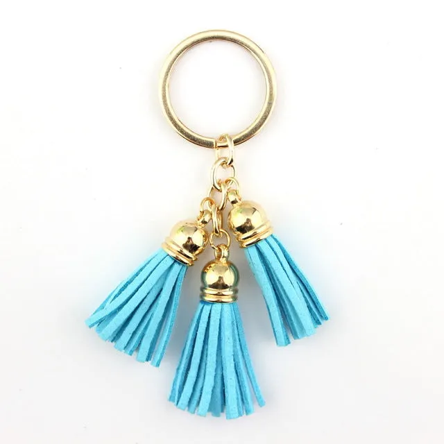 2016 New Fashion Women Casual Triple Leather Tassels Women Keychain Bag Pendant Alloy Car Key Chain Ring Holder Trendy Jewelry
