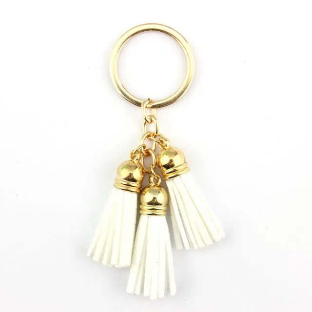 2016 New Fashion Women Casual Triple Leather Tassels Women Keychain Bag Pendant Alloy Car Key Chain Ring Holder Trendy Jewelry