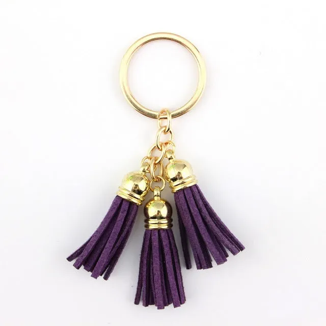 2016 New Fashion Women Casual Triple Leather Tassels Women Keychain Bag Pendant Alloy Car Key Chain Ring Holder Trendy Jewelry