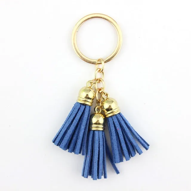 2016 New Fashion Women Casual Triple Leather Tassels Women Keychain Bag Pendant Alloy Car Key Chain Ring Holder Trendy Jewelry