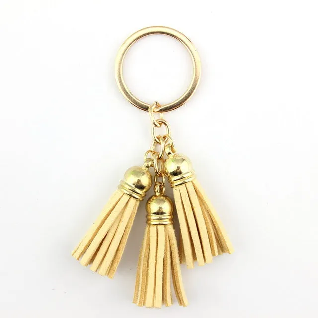 2016 New Fashion Women Casual Triple Leather Tassels Women Keychain Bag Pendant Alloy Car Key Chain Ring Holder Trendy Jewelry