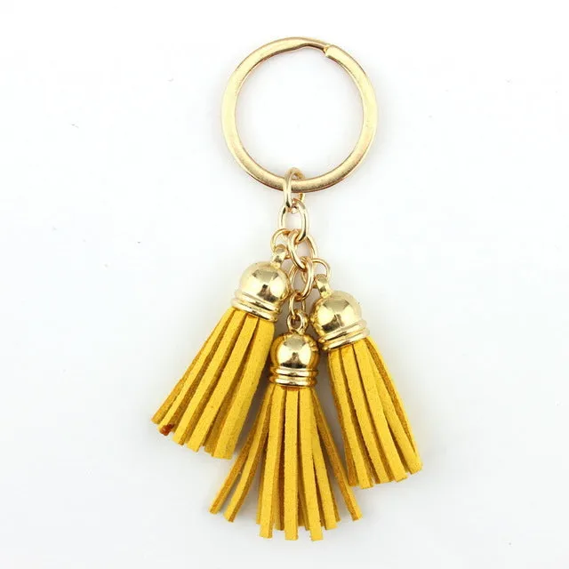 2016 New Fashion Women Casual Triple Leather Tassels Women Keychain Bag Pendant Alloy Car Key Chain Ring Holder Trendy Jewelry