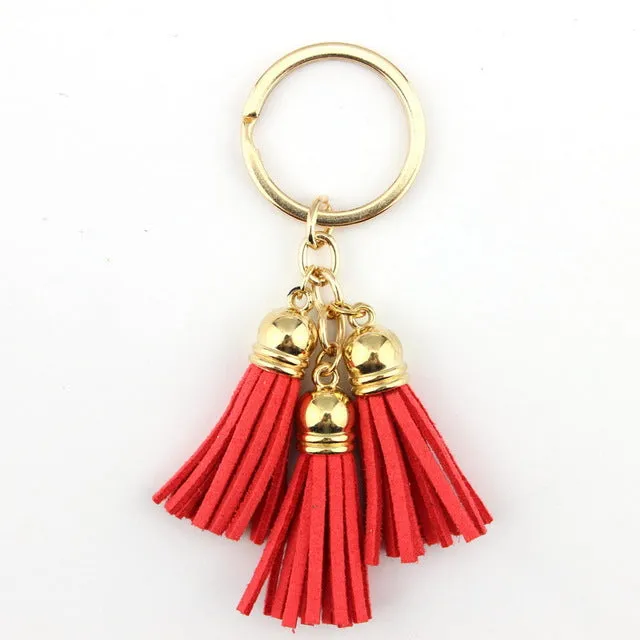 2016 New Fashion Women Casual Triple Leather Tassels Women Keychain Bag Pendant Alloy Car Key Chain Ring Holder Trendy Jewelry
