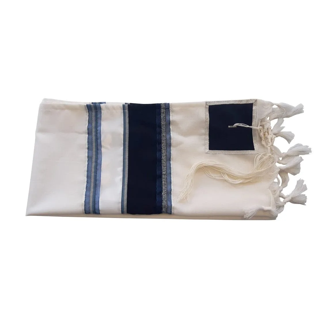 Blue, Gray and Silver Stripes Tallit, Bar Mitzvah Tallit, Jewish Prayer Shawl, Tzitzit Wool Tallit from Israel, Custom Tallit