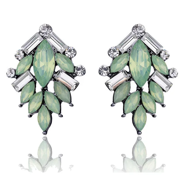Classic Tree Shape Acrylic Opal Stone Stud Earrings Elegant Statement Women Piercing Earrings 2017 New Trendy Jewelry Hot Sale