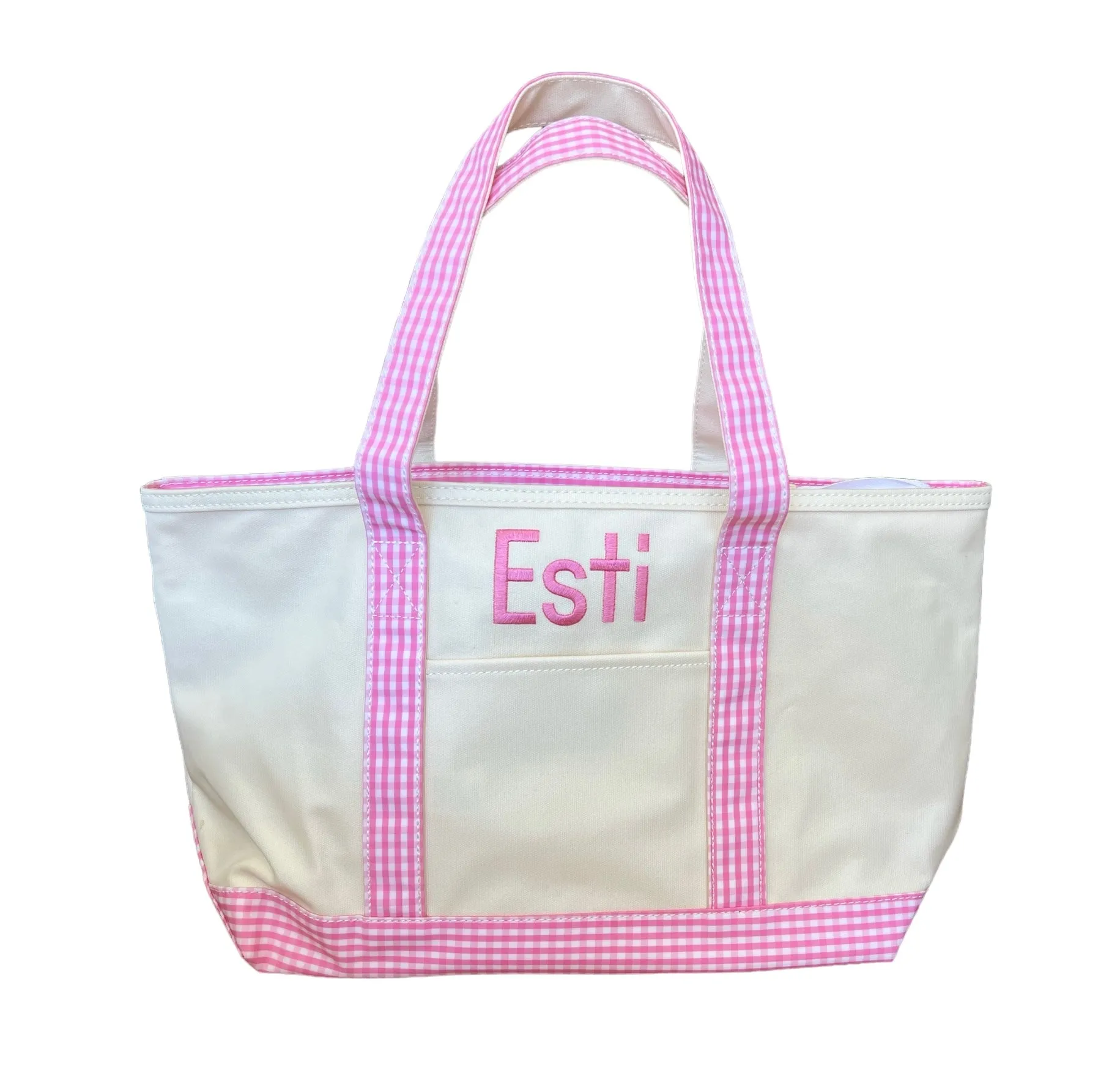 Coated Canvas Medium Tote Gingham Trim