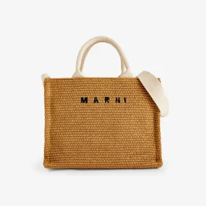 Cotton blend tote with embroidered Marni logo, raw sienna/natural
