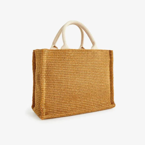 Cotton blend tote with embroidered Marni logo, raw sienna/natural
