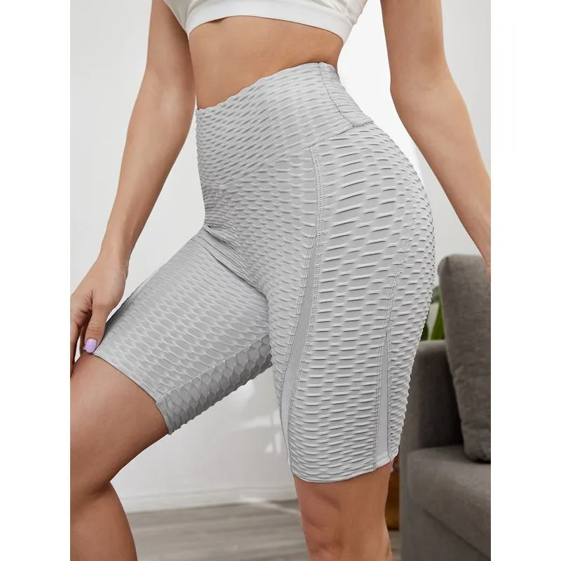 High-Waisted Yoga Elasticity Running Jacquard Sports Pineapple Mesh Sports Shorts