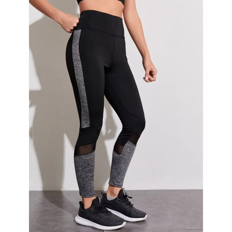 High-Waisted Yoga Tight-Fitting Sports Patchwork Mesh Sports Leggings