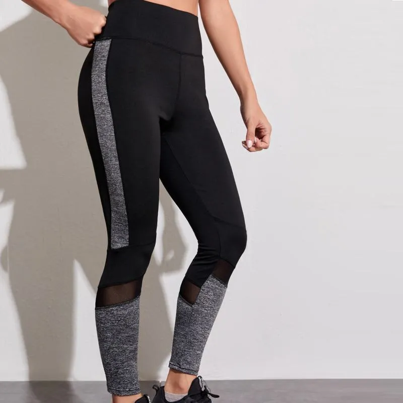 High-Waisted Yoga Tight-Fitting Sports Patchwork Mesh Sports Leggings