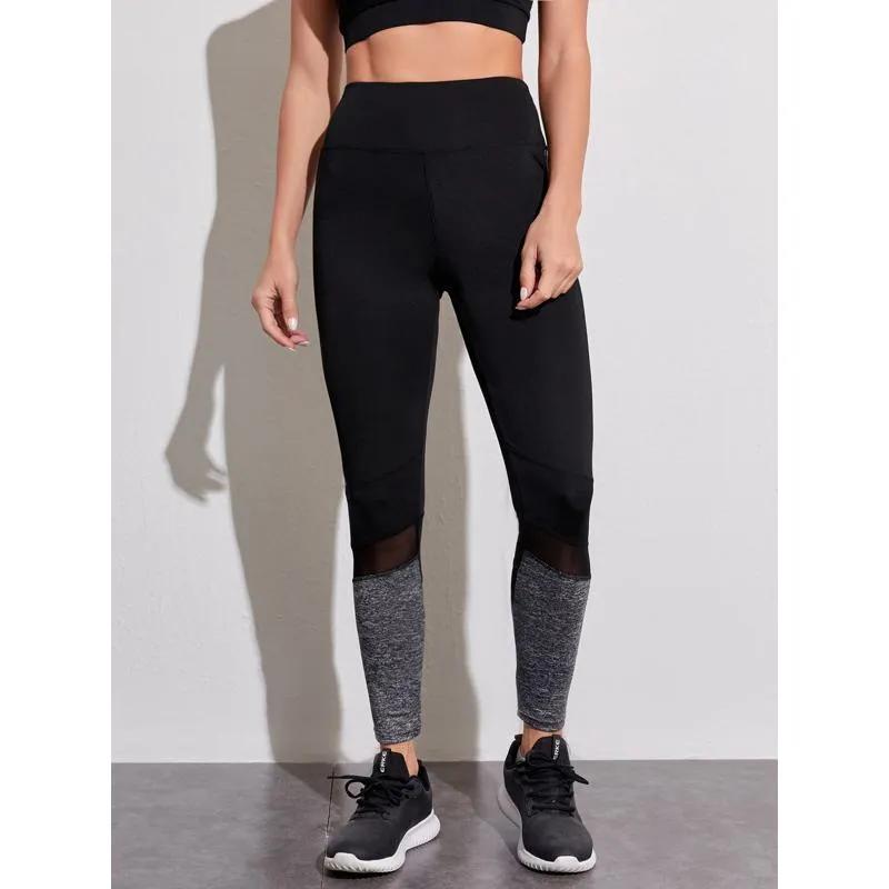 High-Waisted Yoga Tight-Fitting Sports Patchwork Mesh Sports Leggings