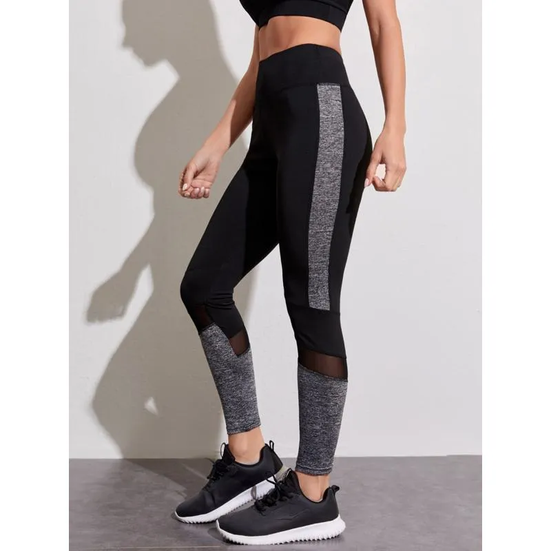 High-Waisted Yoga Tight-Fitting Sports Patchwork Mesh Sports Leggings