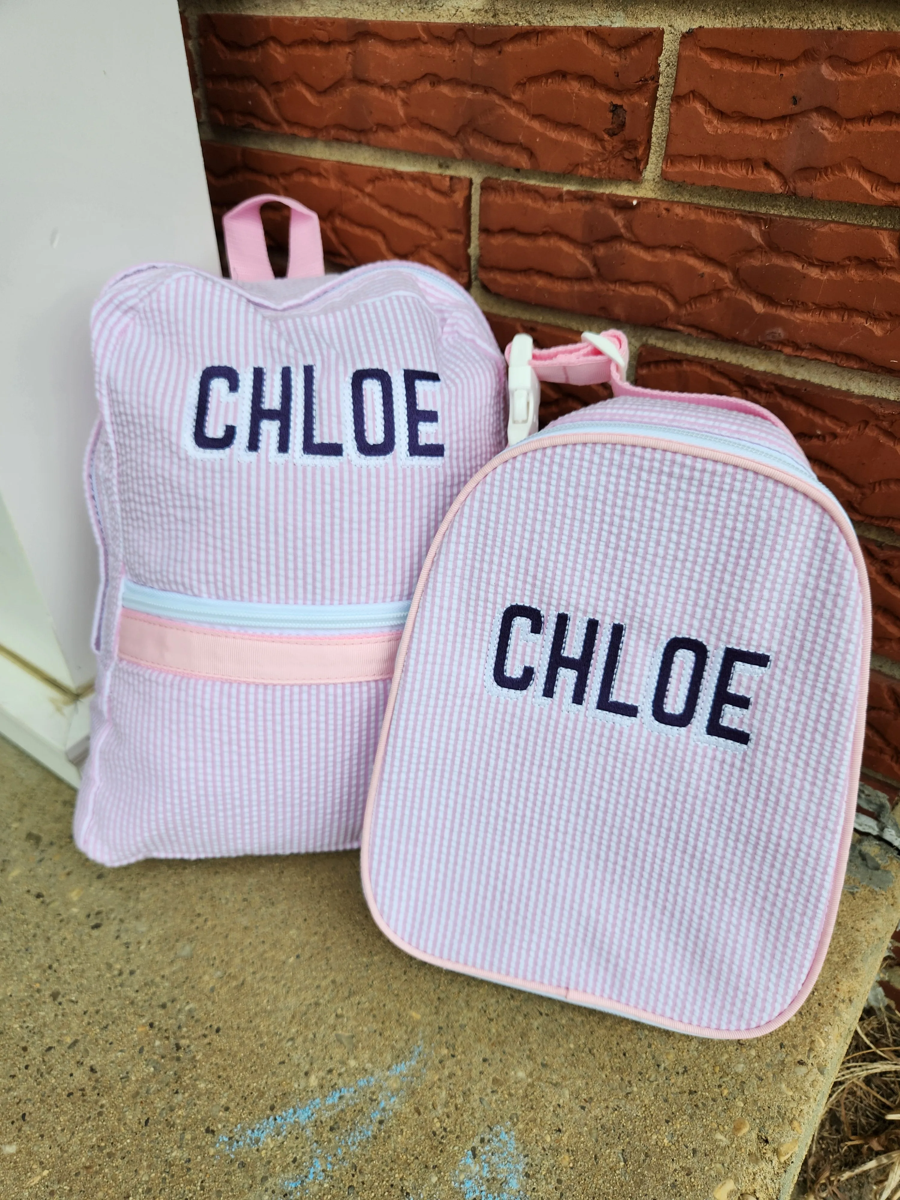 Mini Pink Seersucker Backpack