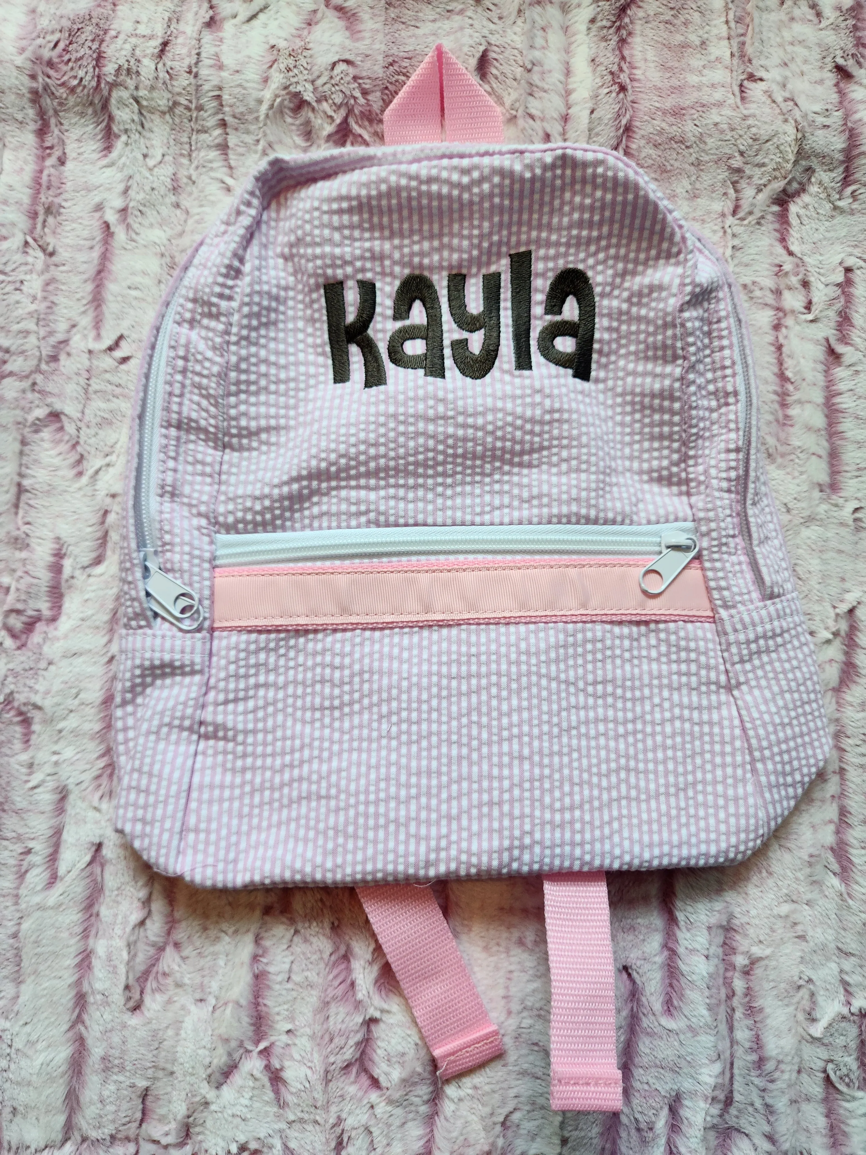 Mini Pink Seersucker Backpack