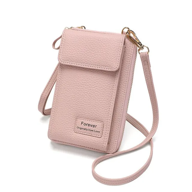 New Women Purses Solid Color Leather Shoulder Strap Bag Mobile Phone Big Card Holders Wallet Handbag Pockets for Girls
