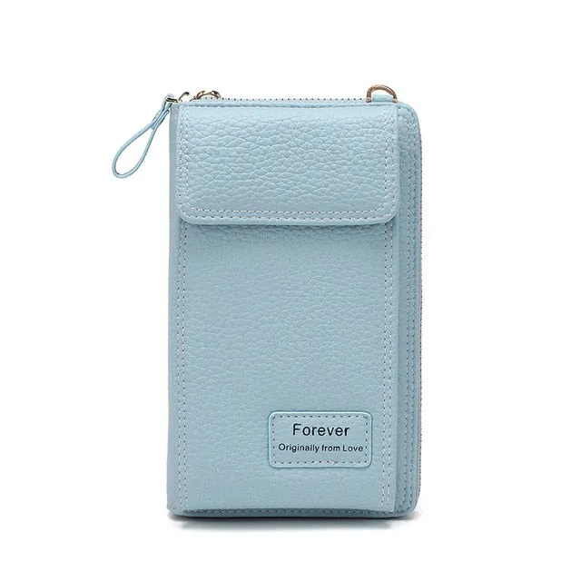 New Women Purses Solid Color Leather Shoulder Strap Bag Mobile Phone Big Card Holders Wallet Handbag Pockets for Girls
