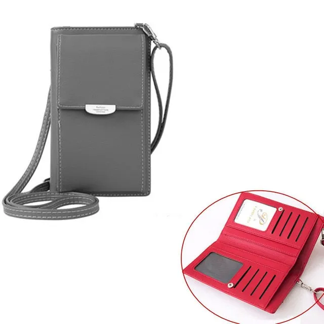New Women Purses Solid Color Leather Shoulder Strap Bag Mobile Phone Big Card Holders Wallet Handbag Pockets for Girls