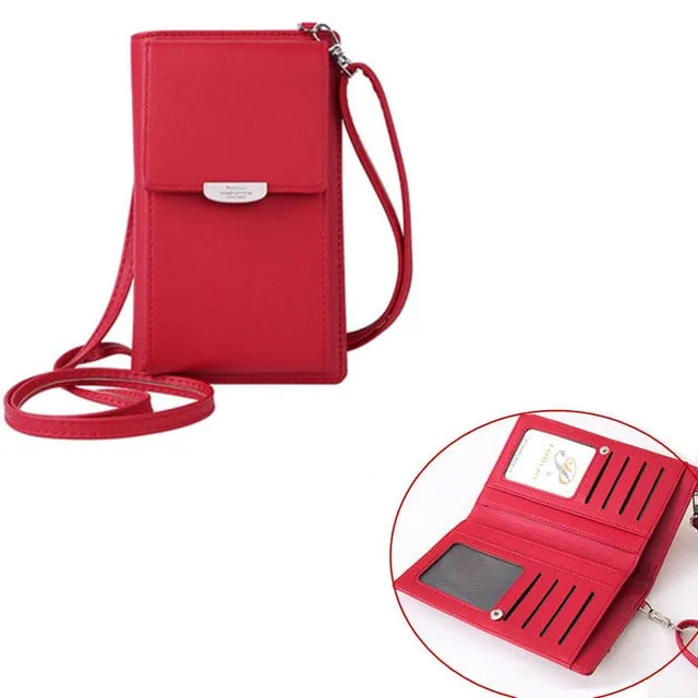 New Women Purses Solid Color Leather Shoulder Strap Bag Mobile Phone Big Card Holders Wallet Handbag Pockets for Girls