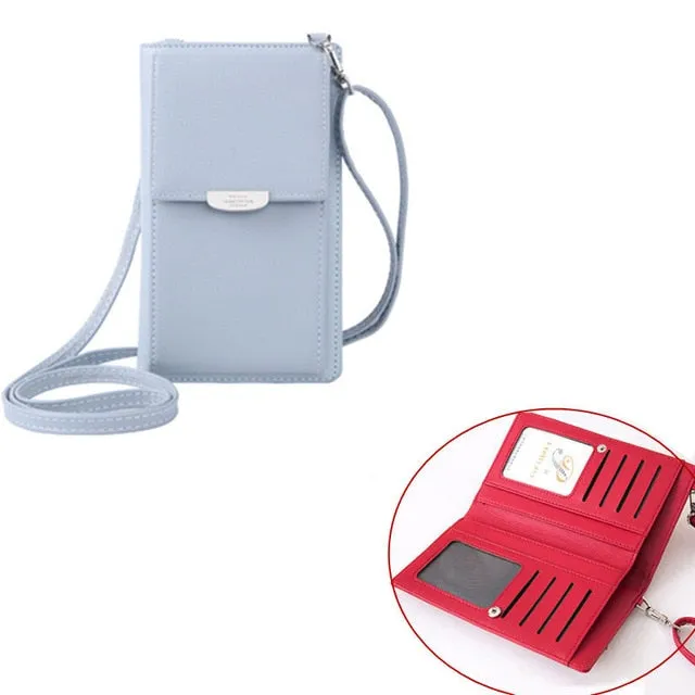New Women Purses Solid Color Leather Shoulder Strap Bag Mobile Phone Big Card Holders Wallet Handbag Pockets for Girls
