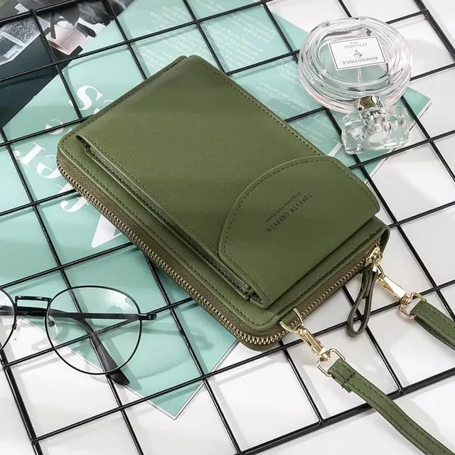 New Women Purses Solid Color Leather Shoulder Strap Bag Mobile Phone Big Card Holders Wallet Handbag Pockets for Girls