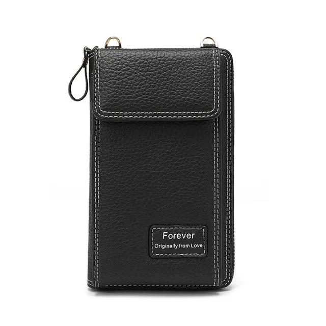 New Women Purses Solid Color Leather Shoulder Strap Bag Mobile Phone Big Card Holders Wallet Handbag Pockets for Girls