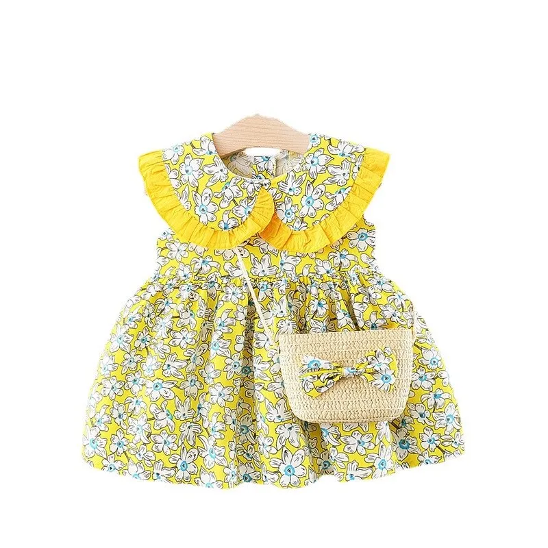 Summer cotton dress for little girls with bag