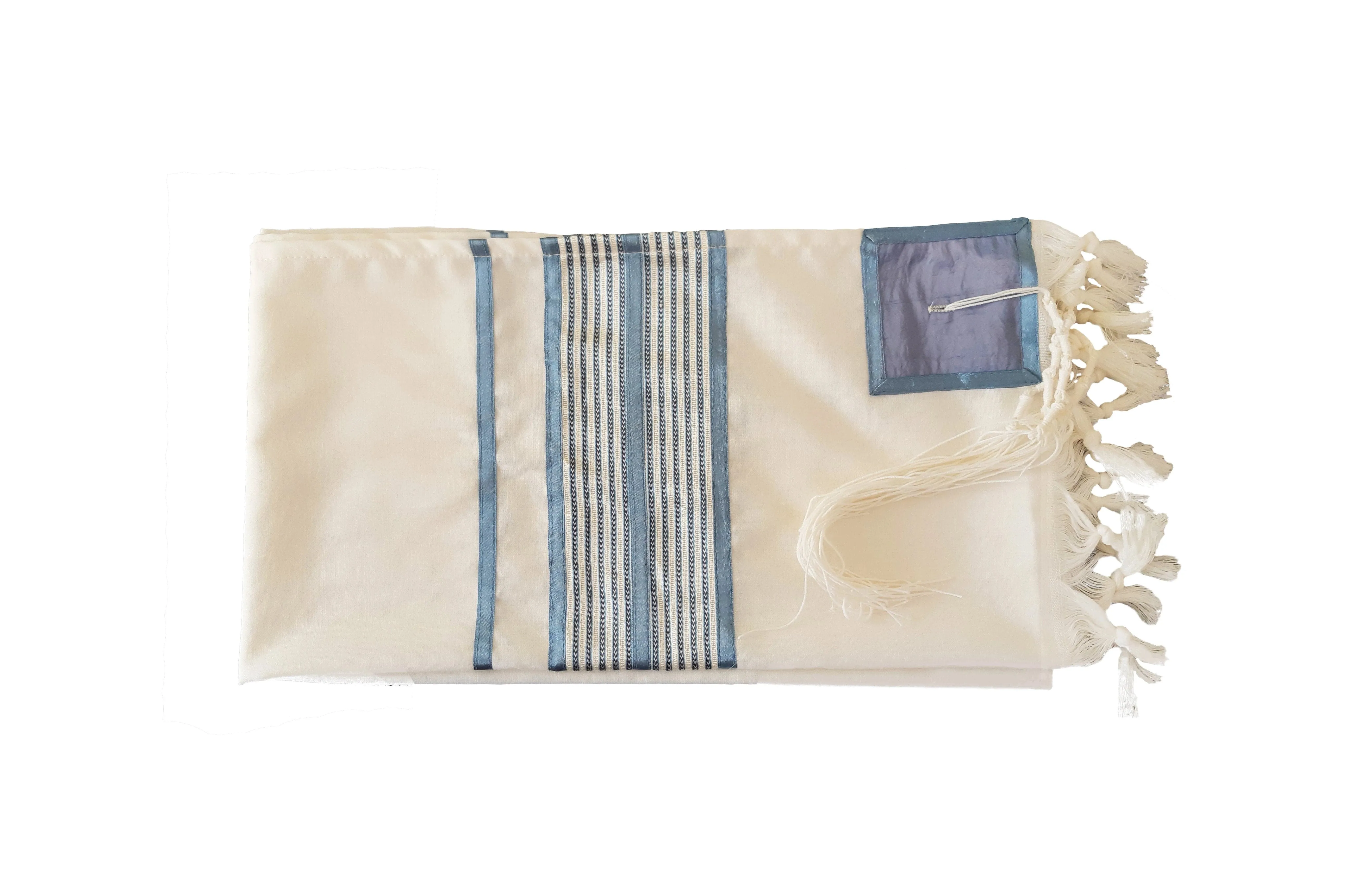 Youthful White and Blue Tallit, Bar Mitzvah Tallit Set, Tzitzit Wool Tallit Prayer Shawl, Custom Tallit, Hebrew Prayer Shawl, Modern Tallit, Contemporary Tallit